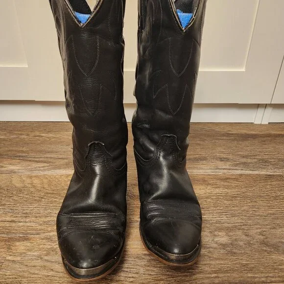 Vintage Durango Black Leather Slouch Cowboy Boots Metal Toe 7M Western Grunge - Picture 3 of 9